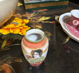 Miniature Vintage Asian Style Vase With Woman and Fan Design