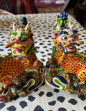 Pair of Small Asian Colorful Ceramic Foo Dog Decorative Pieces