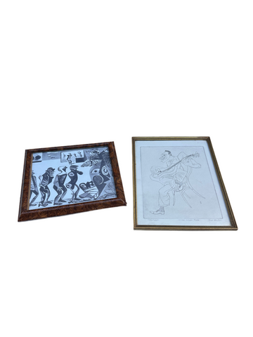 Pair of Black and White African Drawings, Framed