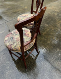 Antique Pair of Wooden Carved Accent Chairs With Central Medallion Detail
