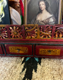 Wooden Vintage Red Shelf With Carved Details and Drawers