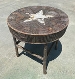 1970s Rustic Farmhouse Style Wooden Side Table With Star Design