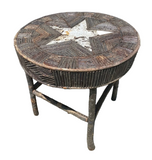1970s Rustic Farmhouse Style Wooden Side Table With Star Design