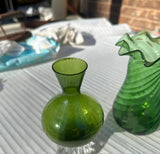 Trio of Green Glass Vases