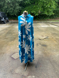 Americana Blue Floor Length Dress With White Floral Details