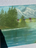 Riverside and Mountains Landscape Painting With Colorful Bushes on Canvas