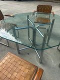 Vintage Chrome and Woven Leather Dining Set With Geometric Glass Top