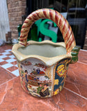 Asian Ceramic Basket Style Indoor Planter