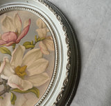 Oval Floral Print in White Wooden Frame Decorative Piece