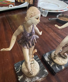 Pair of Ceramic Italian Ballerina Figurines With Marble Bases