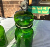 Trio of Matching Green Glass Jars, Including Mini