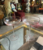 Pair of Pink Depression Champagne Glasses With Gold Rim Accents
