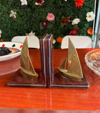 Pair of Brass Nautical Sailboat Bookends With Lucite Base