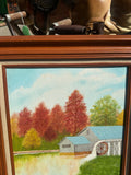 Watermill and Colorful Foliage Landscape Painting on Canvas, Signed by the Artist, Framed