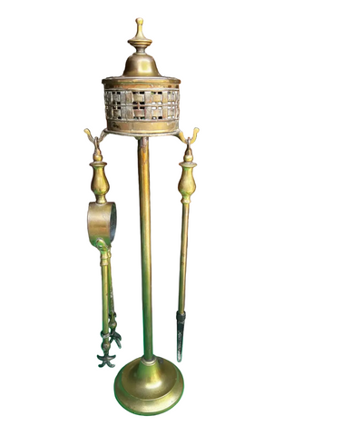 Vintage Brass Fireplace Tools and Holder