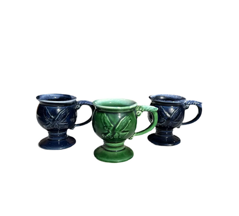 Instant Collection Vintage Coffee Cups With Pedestal Stands and Eagle Accents
