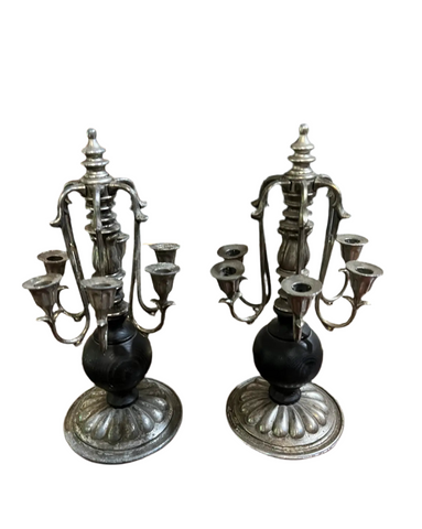 Pair of Vintage French Silver and Black Candelabras