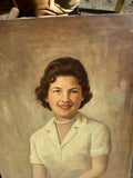 Vintage Portrait Painting of a Woman on Canvas, Signed by the Artist