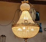Extra Wide Gold and Crystal Hollywood Regency Chandelier