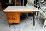 Vintage Petite Wooden Desk With Iron Legs