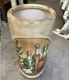 Large Mediterranean Style Ceramic Umbrella Stand With Olive and Wine Details