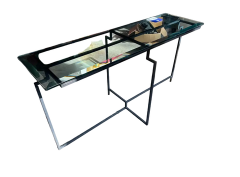 Post Modern Steel and Glass French 1950s Console Table