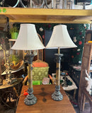 Pair of Vintage Metal Work Table Lamps With Leaf Accents