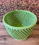 Vintage Green Basket Weave Ceramic Planter