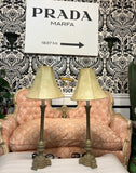 Pair of Skinny Brass Table Lamps With Greek Key Accents