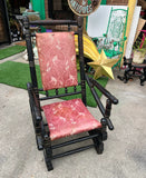 1800s Spool Wooden Rocking Chair With Red Cushions