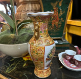 Small Vintage Asian Style Ceramic Orange and White Vase With Gold Details