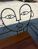 Vintage Metal and Wooden Jon Risley Figurative Bench