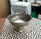 Large Silver Decorative Pedestal Bowl With Heart Details