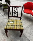 1970s Wooden Accent Chair With Green Plaid Cushion