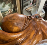 1970s Medium Size Intricate Octopus Hand Carved Wooden Mirror