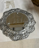 Small Silver Round Detailed Framed Wall Mirror
