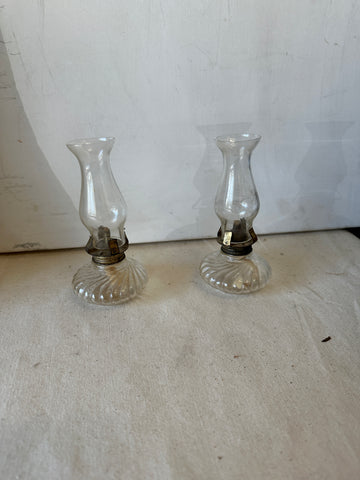 Pair of Small Glass Oil Lamps