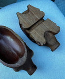 1970s Pair of Wooden Hand Carved Pig Catchalls