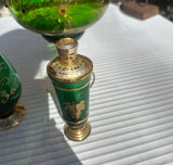 Collection of Venetian Green Glass Serving Pieces With Gold Accents