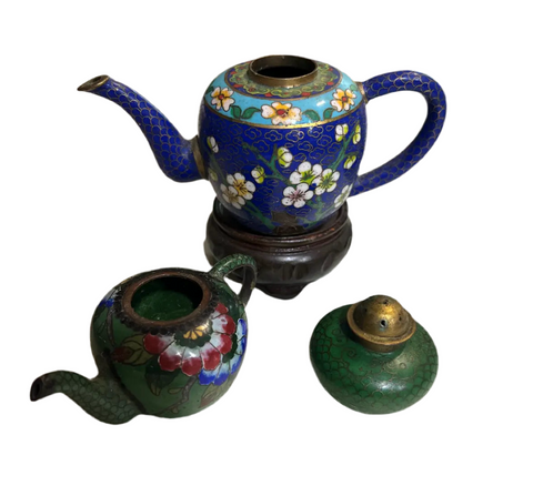 Miniature Cloisonné Set of Teapot and Vase