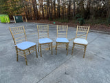 1970s (Rentable Only) Collection of Gold Wooden Seating With White Cushions- Set of 12