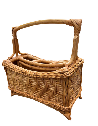 Hand Woven Wicker and Bamboo Desk Organizing Basket