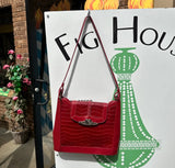 Red Faux Gator Skin Purse With Silver Heart Details