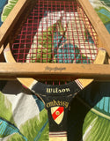 Vintage Collection of Wilson Wooden Tennis Rackets With Blue Accents, Cover, and Guard