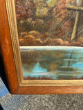 Watermill and House Waterside Landscape Painting, Signed by the Artist, Framed