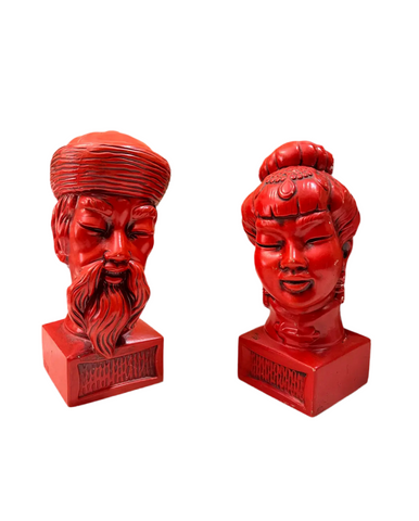 Pair of Red Asian Busts