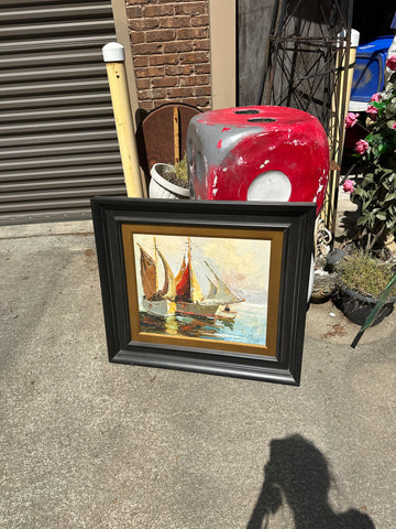 Large Framed Sailboat Painting Signed Ramey