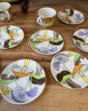 Collection of Saucers and Teacups With Hand Painted Mushroom Details- Set of 12