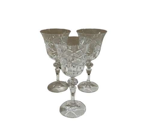 Trio of Detailed Etched Crystal Champagne Glasses