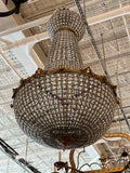 Large Detailed Hollywood Regency Brass and Crystal Chandelier